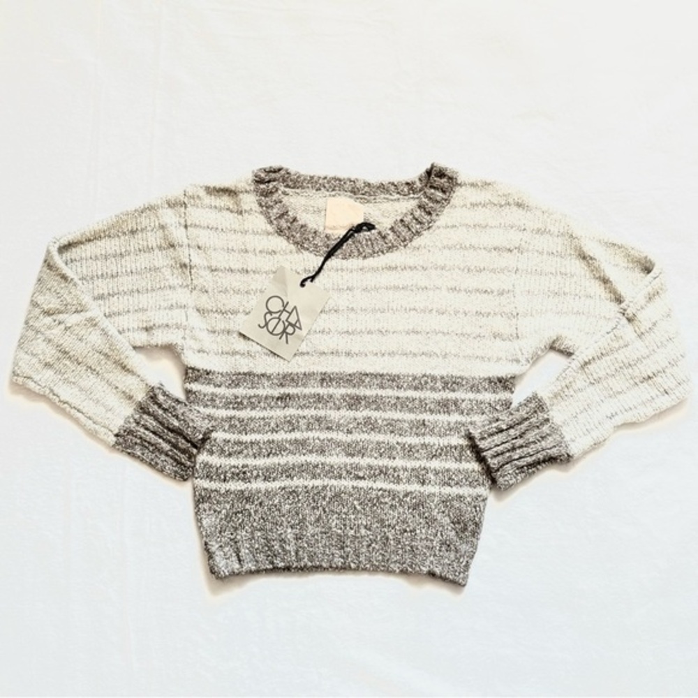 NEW Revolve Chaser Striped Gray Crewneck Chunky Thick Crop Knit Sweater Sz M